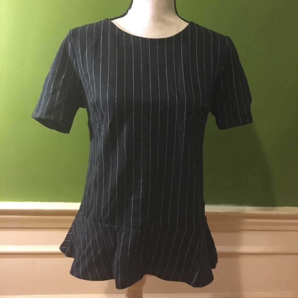 Denim peplum blouse.
